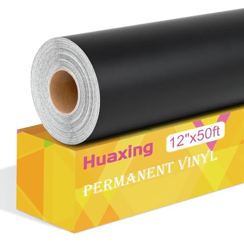 Matte Black Permanent Vinyl for Cricut, 12" x 50FT Permanent Adhesive Vinyl Roll for Cricut, Silhouette, Cameo Cutters, Signs, Craft Die Cutters