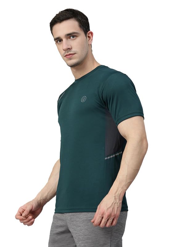 - Men Polyester Solid Quick Dry Sports Gym T-Shirt Breathable Moisture-Wicking Half Sleeve Round Crew Neck Regular Fit Active Wear for Running and Training