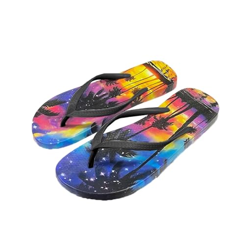 Hsaiyjsp Rainbow Sky Flip Flops for Women Hawaii Palm Beach Flats Slippers for Ladies Fashion 2025 Shower Shoes Basic Thong Sandals US 7
