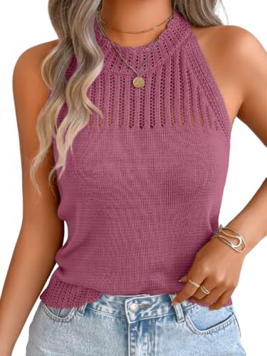 Image of ChiaoLezhee Women's Summer Knit Tank Tops, Racerback High Neck Lightweight Sweater Vest, Dressy Casual Outfits