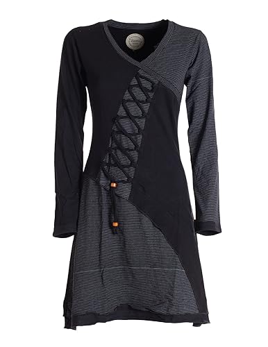 Vishes - Alternative Bekleidung - Asymmetrisches Langarm Damen Baumwoll-Keid Shirt-Kleid schwarz 38