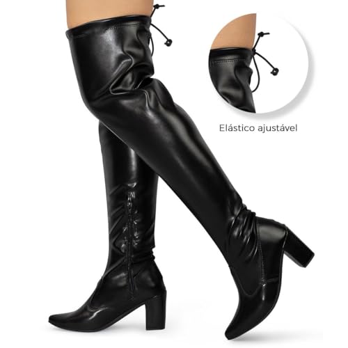 Bota Feminina Over The Knee Cano Alto Salto Grosso Stretch sintpreto38