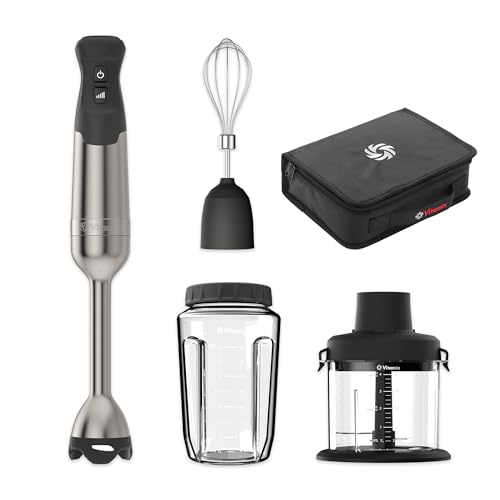 Vitamix 5-Speed Immersion Blender 5-Piece Bundle, 625-Watt Motor, One-Handed Operation, 5 ft cord, includes Mini-Chopper, Blending Jar, Whisk Attachment & Storage Case, Stainless Steel/Black image 2