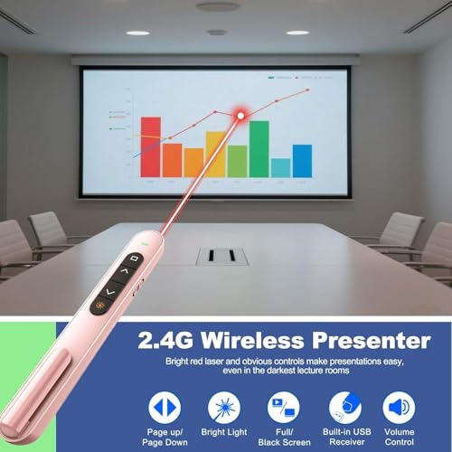 Image of Rts USB Type-C 2 in 1 Last Pointer 2024-2025 Presentation Clicker for PPT PowerPoint Clicker, Hyperlink Volume Control Wireless Presenter, RF 2.4GHz USB Remote Control for Keynote /MAC /PC /Laptop Pink