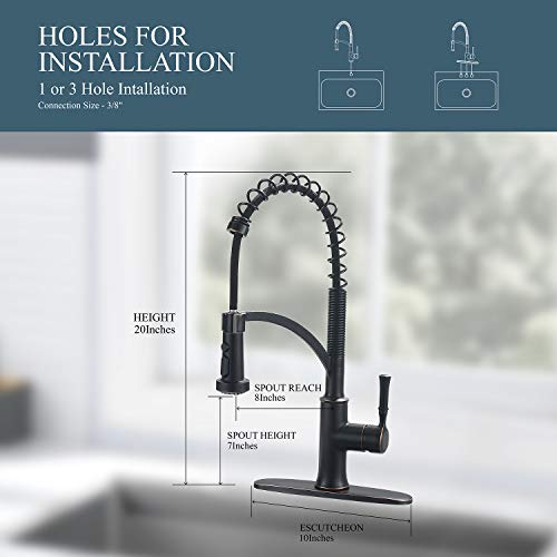 Guukar Kitchen Faucet With Pull Down Sprayer, Single Handle Oil Rubbed Bronze High Arc Commercial Farmhouse Kitchen Sink Faucet With Deck Plate #TOP6