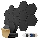 Hexagon Akustikplatten Selbstklebend, 12 Stück Schallabsorber für Tonstudio, Wohnzimmer, Gaming Deko, Kinderzimmer, Buero, Wand, Decken, Türen Akustikpaneele Schwarz, 30 x 26 x 0,9cm