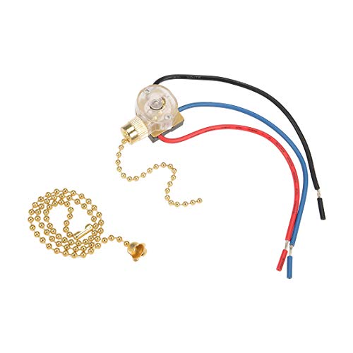 Image of uxcell Pull Chain Switch SPDT for Ceiling Fan Light Lamp with 33cm Extension Pull Chain Golden