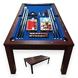 SIMBASHOPPING 7 Foot Pool Dining Table Combo Blue Felt Modern Billiard Table with Dining Top Included – Blue Sky