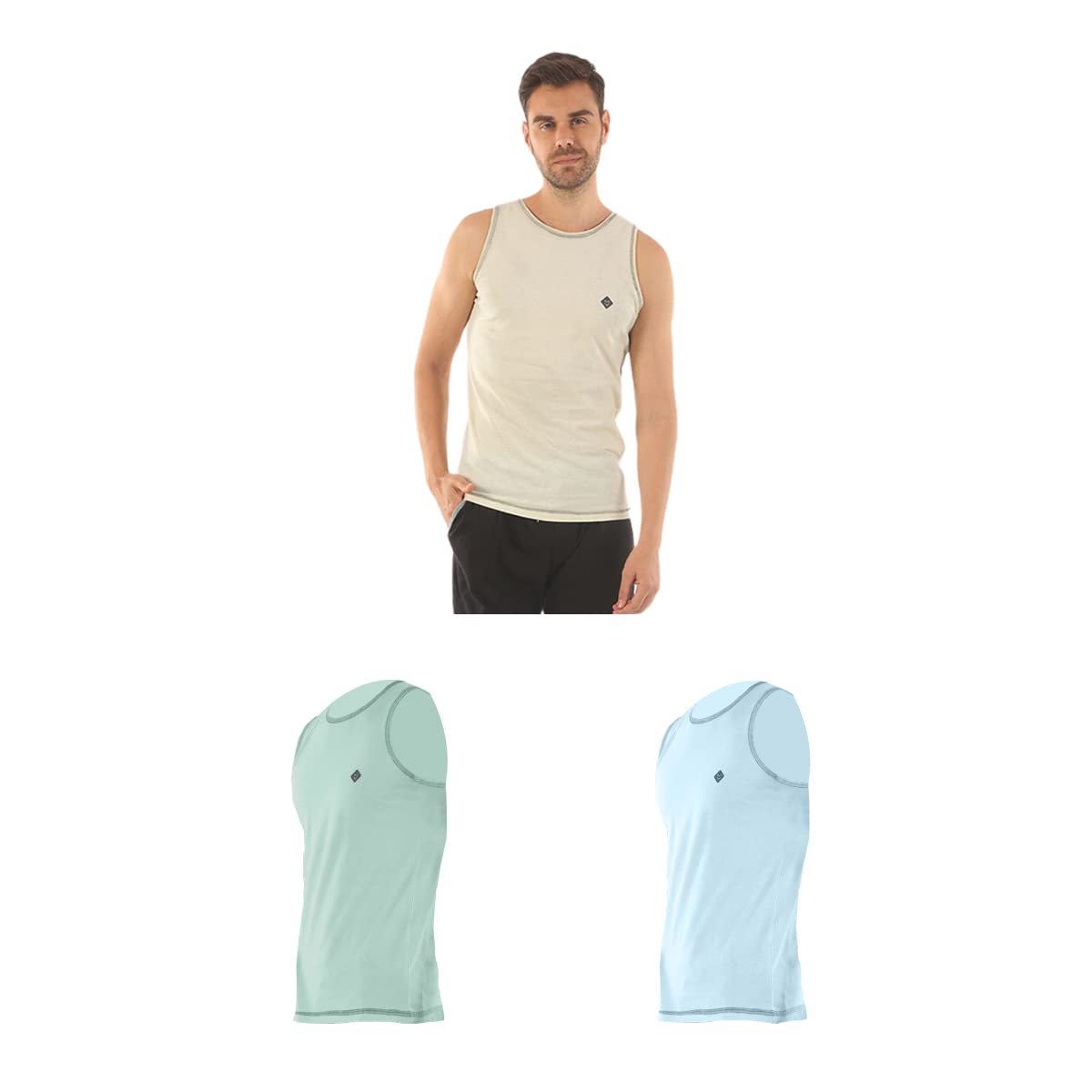 ALMOMens Cotton Vests | Tank Top for Men | Melange Normal Fit, Light Weight, Soft Fabric | Ideal for Gym/Running/Sports wear (Pack of 3)