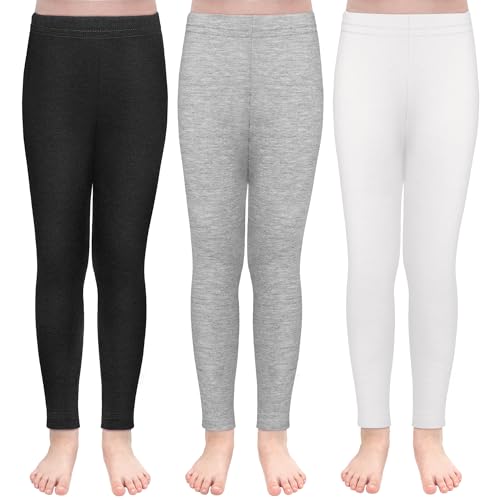 TODDOR 3 Pack Girls Winter Fleece Lined Leggings Stretchy Solid Velvet Pants Warm and Soft Tights for Kids