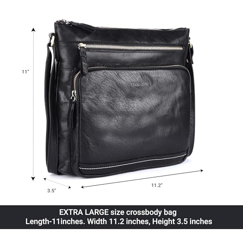 Image of LEDERBUCK Olga Women's Extra-Large Genuine Leather Crossbody Purse - Soft Triple-Zip Shoulder Bag