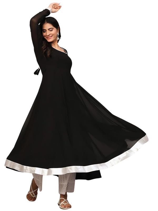 kza Women’s Georgette Hand Embroidered Flared Anarkali Suit for Women | Full Sleeves Flare Anarkali Dress for Woman | Ethnic Flared Anarkali Kurta for Women-picture-54