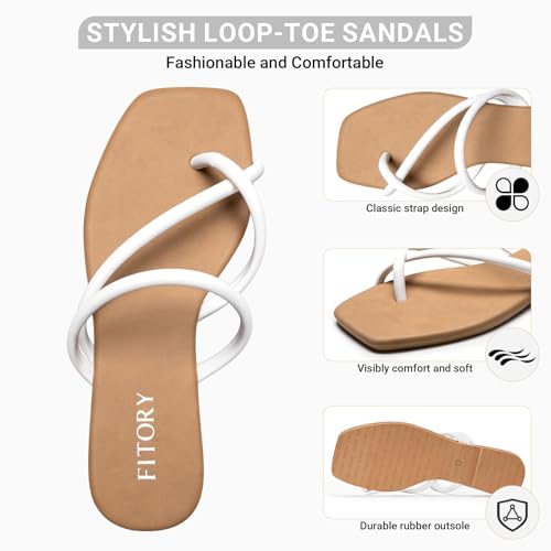 Image of FITORY Women's Slide Sandals Flat Flip Flops with Cross Strap Thongs for Summer Size 6-11