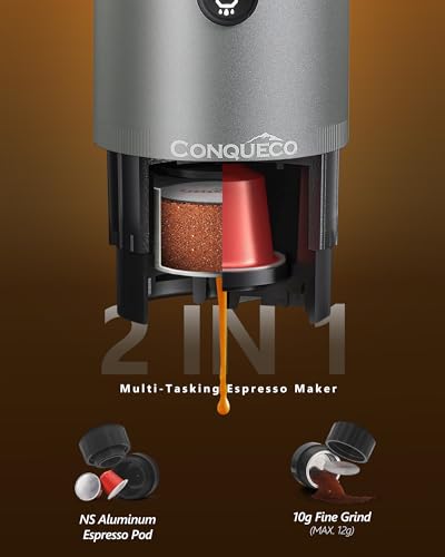 CONQUECO Portable Espresso Machine Travel: 12v Car Coffee Maker Set with Battery for Camping - Small Electric - 2.5 Mins Heating - With Ground Coffee & NS Capsule & Handbag for RV, Hiking, Office - Image 6