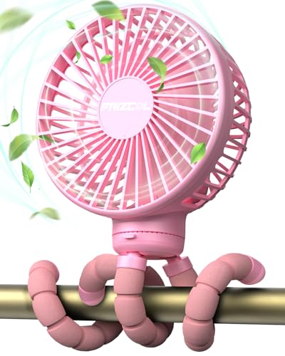 Image of FRIZCOL Stroller Fan for Baby - Portable Fans Rechargeable - Battery Operated Fan(Use for 24Hrs) - Fans for Handheld/Clip On/Car Seat/Desk/Camping (Pink)