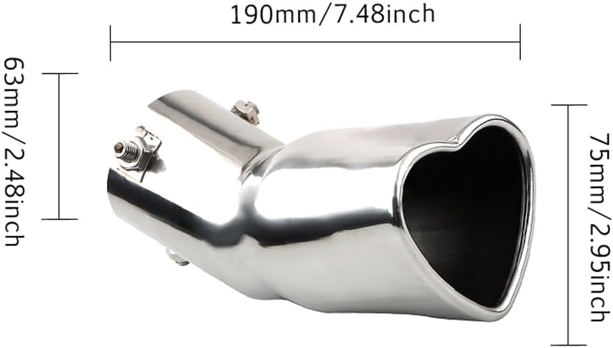 Car Exhaust Tip 2.5 inch Inlet, Universal Car Exhaust Pipe Modification Tail Throat Tail Pipe Stainless Steel Muffler Tip, Adjustable Heart Shaped Car Thickened Pipe (Curved,Silver)