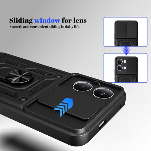 Image of Shockproof Back Case Cover for Poco X8 Pro Max 5G, Shockproof Poco X8 Pro Max Back Cover, Ring Case with Kickstand and Camera Protection Shutter - Black