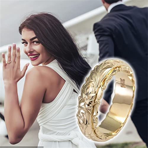 Dcsghsht Floral Engraved Gold Wedding Band Stackable Ring Handcarved Floral Engraved Ring Band Flower Signet Ring Statement Ring Free Size #TOP3