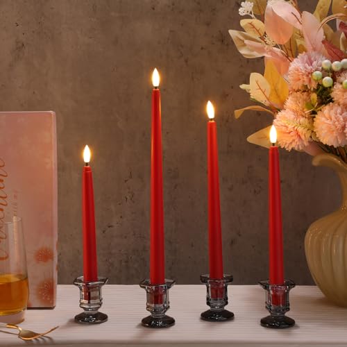Image of Rossesay 24 Pcs Flameless LED Taper Candles Battery Operated Candle 8.5 inch, 9.65 inch, 10.8 inch, 12.8 inch Flameless Candlesticks Flickering for Christmas Church Wedding Indoor Decoration(Classic, Red)