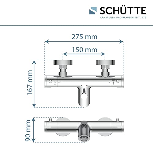 SCHÜTTE 52470 LONDON Badewannenarmatur Thermostat, Wannenarmatur Wannenthermostat mit Verbrühschutz bei 38℃, Mischbatterie Wasserhahn Armatur für Badewanne, Chrom
