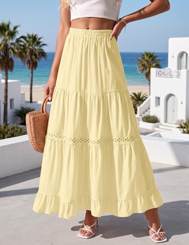 Zelroxa Womens Long Maxi Cotton Summer Boho Tiered A Line Skirts Yellow — view 3