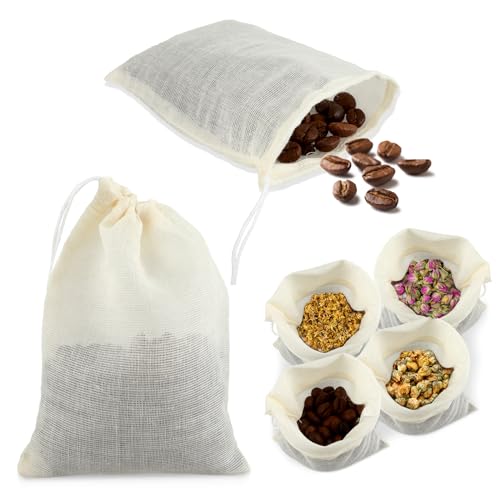 20 PCS Muslin Bags, Reusable Mesh Bags with Drawstring Cotton Reusable Tea Bag for Loose Tea Coffee, Spice, Bone Broth (3 x 4 Inch)
