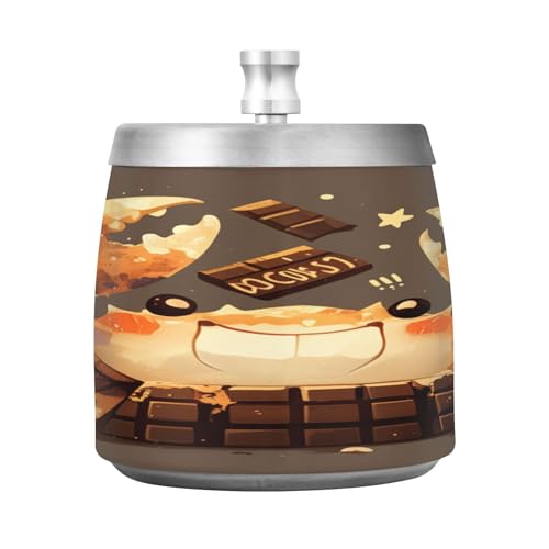 Happy Crab - Bandeja de ceniza de cigarrillos de acero inoxidable gris pizarrón con tapa para hogar, oficina, patio, balcón, cenicero decorativo para exteriores para decoración del hogar y la oficina