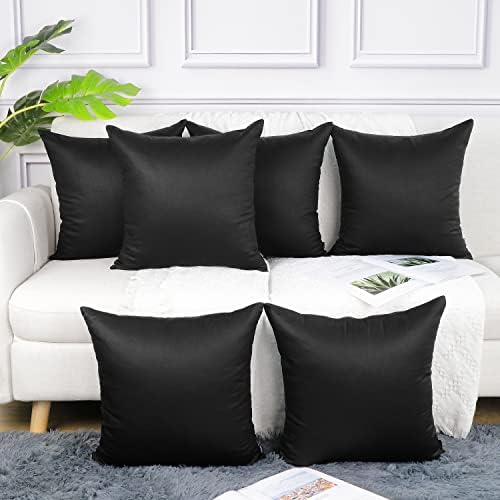 Coddsmz 6 Pack Decorative 100% Cotton Pillow Covers Square Cushion Cover Solid DIY Throw Pillowcase for Home Bed Sofa Halloween Christmas,Black,6 Pack-18" x 18"/45x45cm