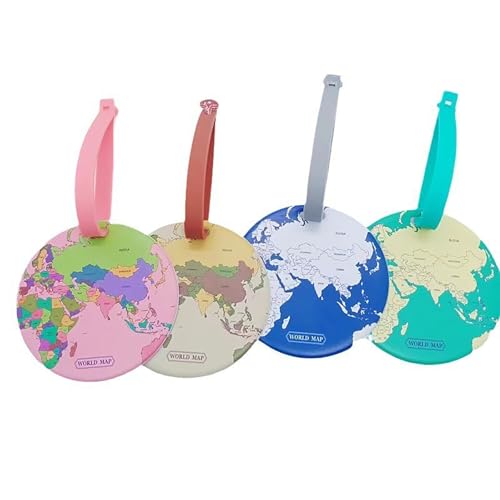 Luggage Tags,4 PCS Cute Round Luggage Tags World map Travel Luggage Suitcase Labels Suitcase Tags Unique Luggagetags Travel Accessories for Checked Luggage Hand Luggages and Handbags