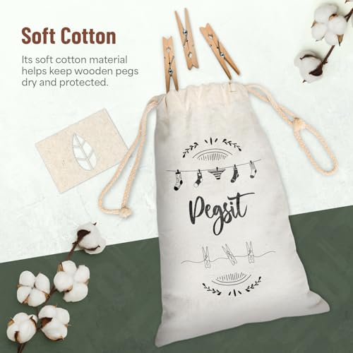 Peg Bag with 100 Pcs Wooden Pegs for Washing Line – Laundry Pegs for Small Laundry Items - Wooden Clothes Pegs for Craft, DIY Projects & Photos - Image 2