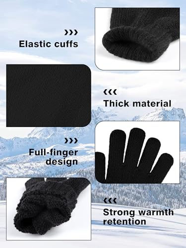 Image of Cooraby 3 Pairs Kid's Winter Gloves Thick Warm Knitted Gloves Children Cold Weather Gloves