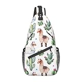 SURERUIM Llama Cactus Sling Bag for Women Men Crossbody Shoulder Backpack Green Watercolor Cactus Multicolored Flowers and Cute Llamas Chest Bags Casual Gym Bag Travel Hiking Daypack