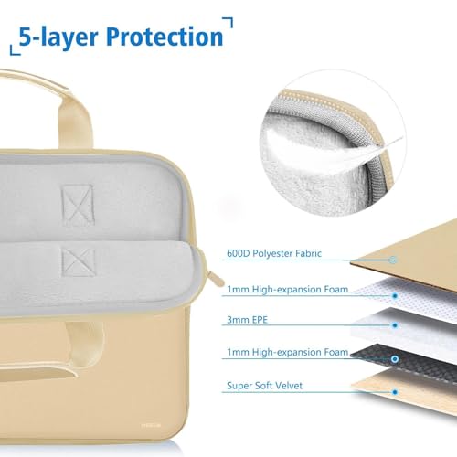 Image of Hseok Laptop Sleeve 13.3-14 inch Case with Small Pouch, Neoprene Computer Bag Compatible with MacBook Pro 14 inch M4 /M3 /M2 /M1 2025-2021, Mac Air /Pro 13.3 inch and Most 13-14 inch Notebooks,Champagne