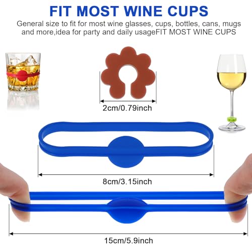 Ymapinc 24Pcs Stretchable Wine Glass Charms, Silicone Drink Markers for Glasses Reusable Wine Charms for Stem Glasses,Parties, Weddings,Cocktails,Beer,Champagne,Non Slip Drink Labels for Party