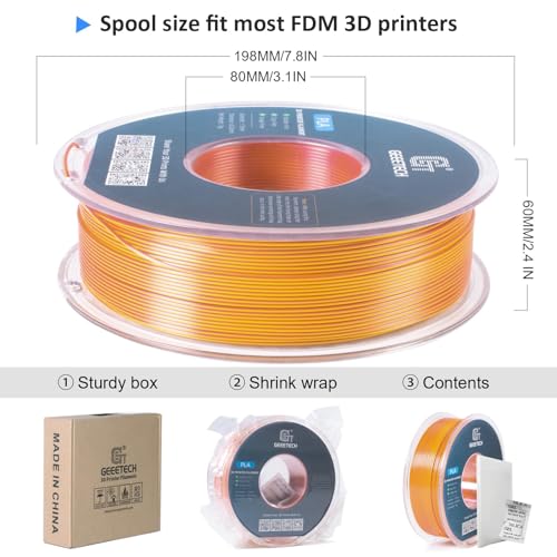 Image of Geeetech Silk PLA Filament 1.75mm Silk Dual Color Filament, Coextrusion Dichromatic Metal-Like Shiny Consumable 1kg (2.2lbs) 1 Spool, Dimensional Accuracy + /- 0.02 mm, Gold Copper