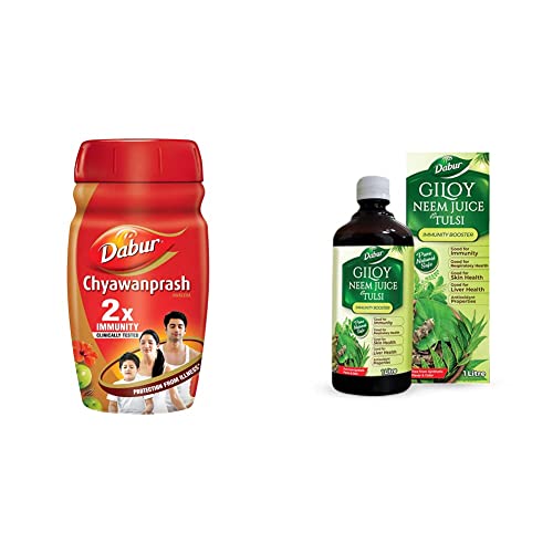 Image of Dabur Chyawanprash 2X Immunity - 1kg & Dabur Giloy Neem Juice with Tulsi: 100% Ayurvedic Health Juice -1L