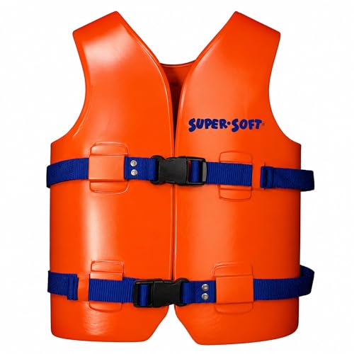 Image of TRC Recreation Super Soft Child Size Medium Life Jacket USCG Approved Vinyl Coated Foam Swim Vest for Kids Swimming Pool and Beach Gear, Sunset Orange