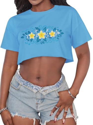 Image of Crop Tops for Women Oversized Short Sleeve T Shirts Crew Neck Cropped Tees