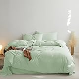 VENIES Parure de Lit 4 Pièces Housse de Couette 180 x 220 cm 100% Coton - avec Fermeture Éclair - Housse de Couette 2 Personnes Douce sans Repassage – avec 2 Taie d'oreiller Vert Clair