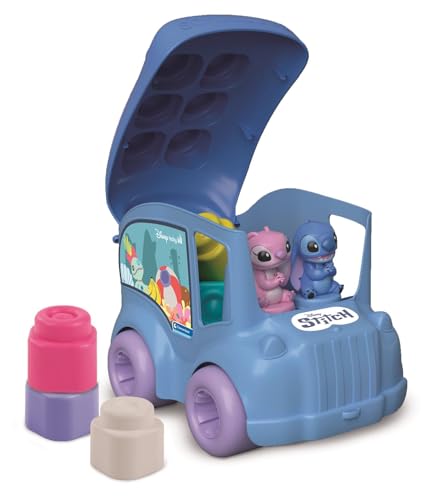 Clementoni | Soft Clemmy Bus Disney Stitch – Jouet Bébé 6 Mois | 6 Cubes Souples à Empiler | 2 Figurines Stitch et Angel | Éveil Sensoriel et Motricité Fine | Idée Cadeau