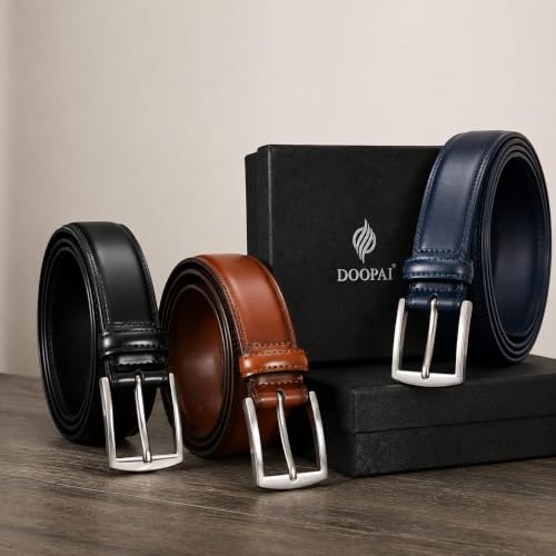 Image of DOOPAI Mens Dress Belt - Genuine Leather Dress Belts For Men,Casual Suit Jeans Belt-Single Prong Buckle black belt