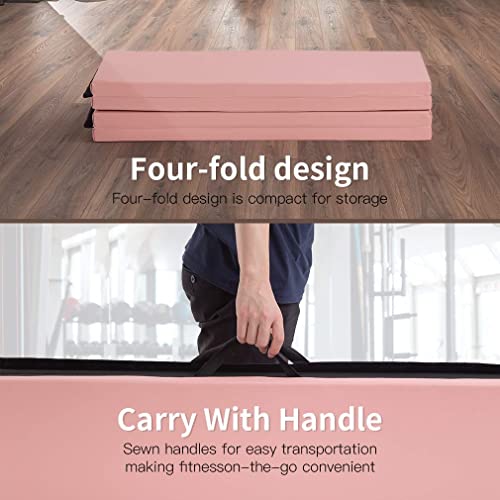 Thick Gymnastics Exercise Mat, 4'X6'X2"Extra Thick High Density Anti-Tear Folding Tumbling Mats Gymnastics For Home, Gym Mat For Mma, Stretching Yoga Cheerleading Martial Arts (Pink) #TOP4