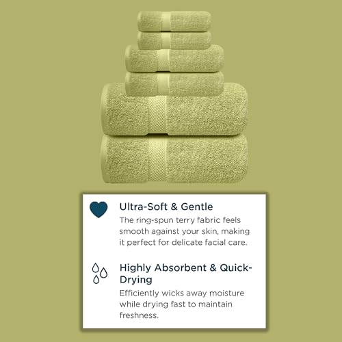 Image of Sulfar 100% Combed Cotton, 6 Pcs Towel Set - 2 Bath Towels (70 x 140 cm), 2 Hand Towels (40 x 70 cm) and 2 Face (30 x 30 cm) (600 GSM, Pack of 6) Misty Green