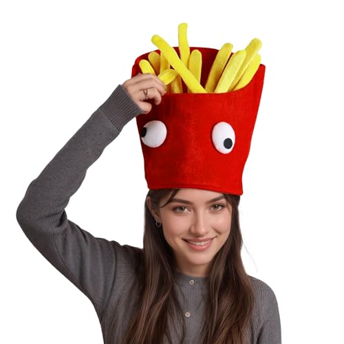 Funny Hamburger French Fries Cap Fast Food Headear Men Women Halloween Christmas Party Cosplay 3D Food Costume Headwear Burger Cheeseburger Chips Plush Hat Headgear Photo Props Favors Supplies