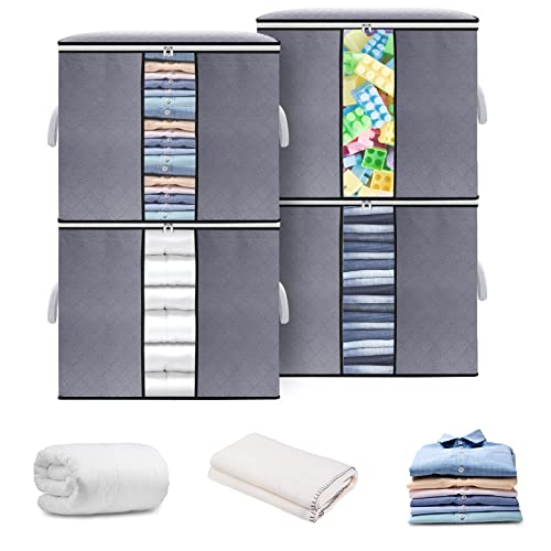 4 bolsas de almacenamiento grandes de 90 L, plegables, para ropa de cama, grandes bolsas de almacenamiento con mango reforzado, cremallera, ventana transparente, para edredón, almohada, ropa de cama Cover