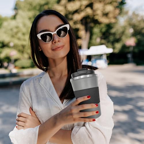 Image of Vacuum Insulated Stainless Steel Travel Coffee Mug,Leak Proof Cup with Lid | 304 stainless steel mug with vacuum insulation, leak proof lid, silicone grip and car cup holder friendly design