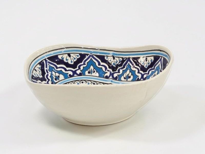 Generico Insalatiera in Ceramica 30 cm Dipinta a Mano, Ciotola Grande a Forma di Carciofo, Piatto da Portata Artigianale per Insalata e Piatti da Condividere, Modello Azzurra Bianco e Celeste
