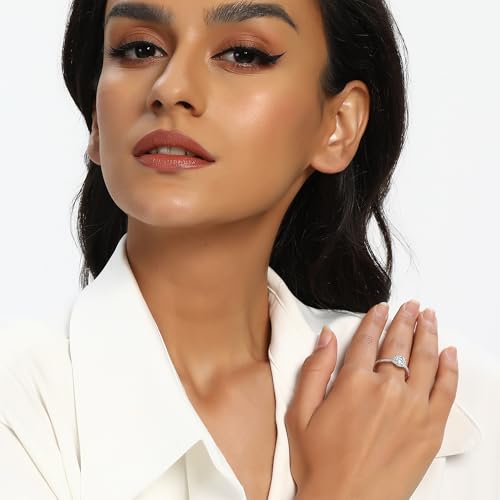 MDFUN White Gold Halo Engagement Ring for Women Promise Ring Wedding Bands Set Plated Rectangle Cubic Zirconia Eternity Band Size 5-102