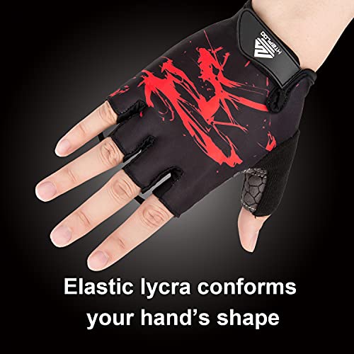 HTZPLOO Bike Gloves Cycling Gloves Biking Gloves for Men Women with Anti-Slip Shock-Absorbing Pad,Light Weight,Nice Fit,Half Finger Bicycle Gloves (Red,Large)