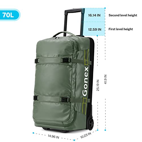 Gonex Rolling Duffle Bag with Wheels, 70L Water Repellent Wheeled Travel Duffel Luggage with Rollers 26 inch, Olive Green